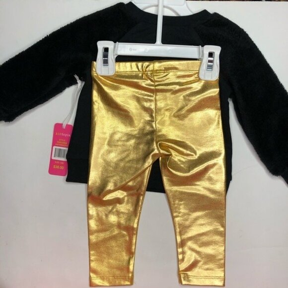 KIDTOPIA Black Shiny Gold Cat Sweatshirt Leggings Pants 2 Piece Set Size 12 M - Picture 2 of 4